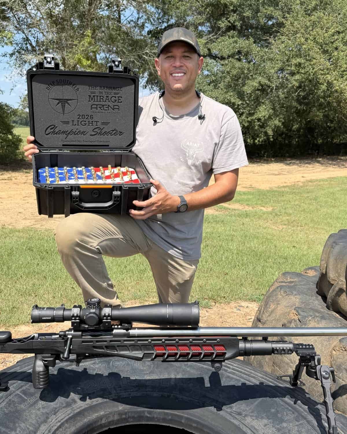 Aaron Johnston with his rifle after winning the Light division at Deep South ELR 2026